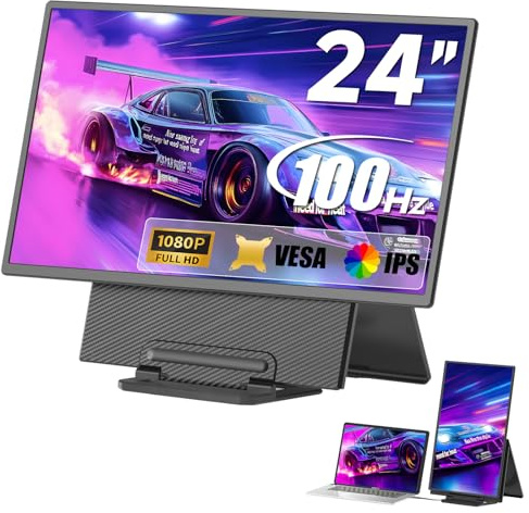siaviala Tragbarer Monitor, 60 cm (23,8 Zoll), 1080P, FHD, 100 Hz, für Laptop, Gaming-Monitor, großes IPS-Display für Laptop, Computer, MacBook, PS4/5, mit Ständer