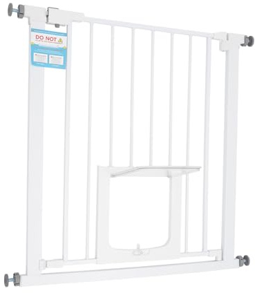 WOLEGM Puerta para bebés con puerta para gatos, puerta para bebés con puerta para animales pequeños, barandilla de seguridad para bebés, sin agujeros, fácil de cerrar, ideal para niños y mascotas, 75