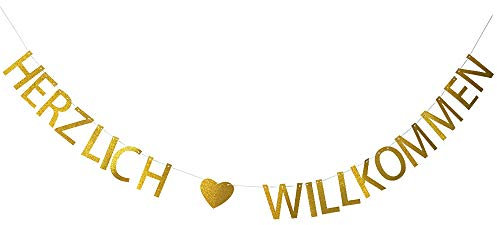 BOOMTOP Herzlich Willkommen Zuhause Banner Herzlich Willkommen Girlande Welcome Home Papier Girlande Gold Buchstaben Haus Deko für Einzug Geburtstag Familie Weihnachten Hochzeit Festival