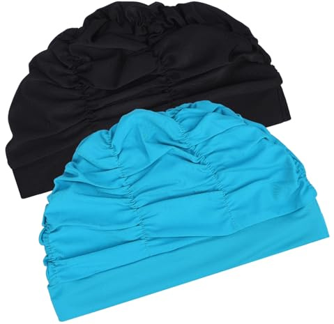 HEMOTON 2pièces Bonnet de Bain Plissé Élastique pour Femme et Homme Lot de Bonnets de Bain Tissu pour Natation Accessoires de Piscine