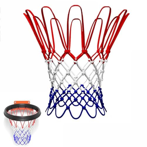 Basketballnetz 43 cm für Standardkörbe Ø 45,7 cm - Stabiles Nylon in NBA Farben Rot, Weiß, Blau - Offizielle Wettbewerbsgröße, Offizielle Wettbewerbsgröße, Einfache Montage mit 12 Schlaufen