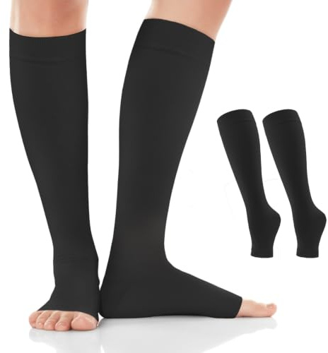 Medizinische Kompressionsstrümpfe 20-30 mmHg, Klasse 2 Stützstrümpfe | Offene Spitze, Abgestufte Unterstützung Thrombosestrümpfe Damen&Herren für Krampfadern Ödeme Flug Schwangerschaft Reise