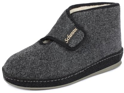 SCHAWOS Damen Gefütterter Filz Hausstiefel 2060, Warmer Winter Hausschuh Mit Schurwoll-Futter, Feste Rutschhemmende Sohle, Anatomisches Fußbett, Großer Klettverschluss, Farbe: Grau, Größe: 42
