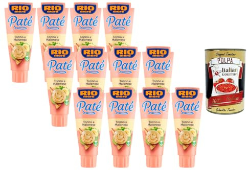 Italian Gourmet paté di tonno con maionese 12 x 100g Thunfischcreme | Spalmabile cremoso; streichzart für Toast, Sandwich, Canapés, aperitivo e, Gesamtnettogewicht 1,2 kg + Kostenlos Polpa 400g