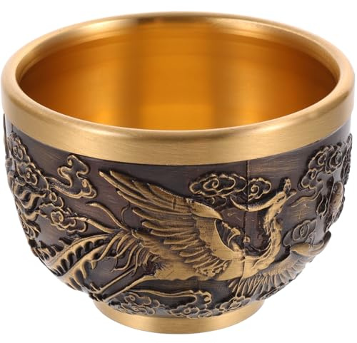 Happyyami Retro Copper Tea Cup Chinese Style Decorative Mug with Dragon Design, Lightweight and Portable for Home and Restaurant Use