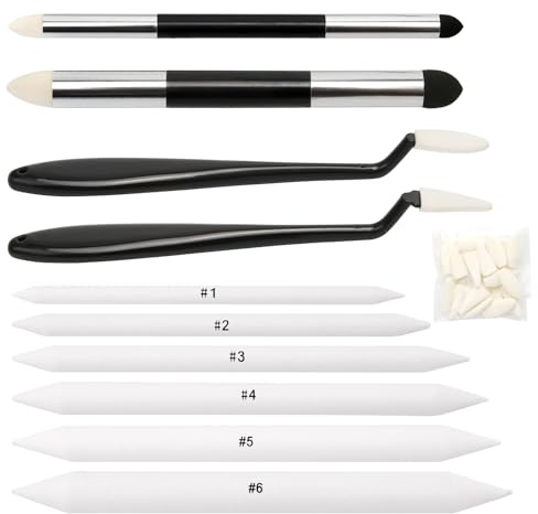30 Stück Papierwischer Set, Blending Stump, Wischstift und Schwamm | 20 Ersatz Schwammspitzen, Für Highlight Schatten Detail Korrektur