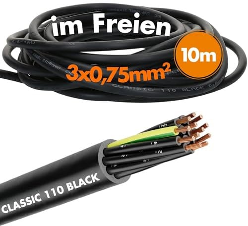 10 Meter Lapp 1120233 Ölflex Classic 110 Black 0,6/1kV PVC Steuerleitung 3x0,75 mm² mit Schutzleiter I Außenbereich I flammwidrig I Kabel 3 adrig I Anschlussleitung 3G0,75