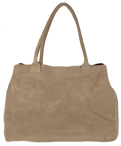 Girly Handbags Womens Expandable Italian Suede Leather Shoulder Bag - Khaki