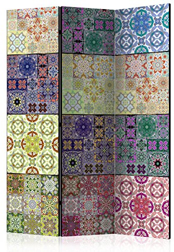 RAUMTEILER/PARAVENT B&D XXL - Paravent Raumteiler Innen Mandala Ornament Oriental 135x172 cm 3-teilig Einseitig Raumtrenner Raum Trennwand Holz Room Divider Spanische Wand Raum blau violett Rose