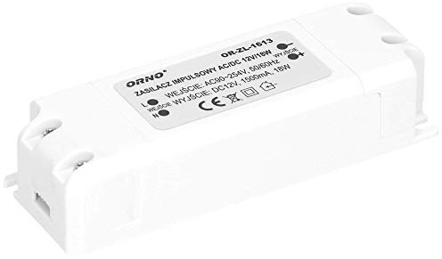 Orno Trafo 12 V (90 VAC-254 V AC bis 12 VDC) für G4 MR11 MR16 GU5.3 LED Leuchtmittel oder LED-Streifen (6 W-50 W), IP20 (18 W)