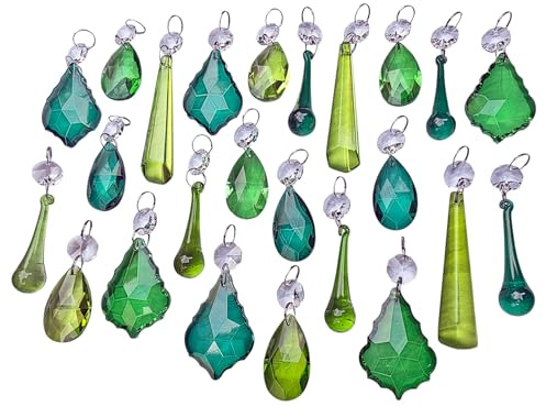 24 Sage Emerald Peacock Green Chandelier Drops Chandelier Drops Parts Cut Glass Crystals Droplets Beads Christmas Tree Ornaments Wedding Decorations Prisms Art Deco Mixed Set by Seear Lights
