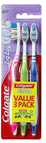 Colgate Zig Zag Handzahnbürste, Vorteilspack, weiche Borsten, Reichweite der Zahnzwischenräume, 3 Stück