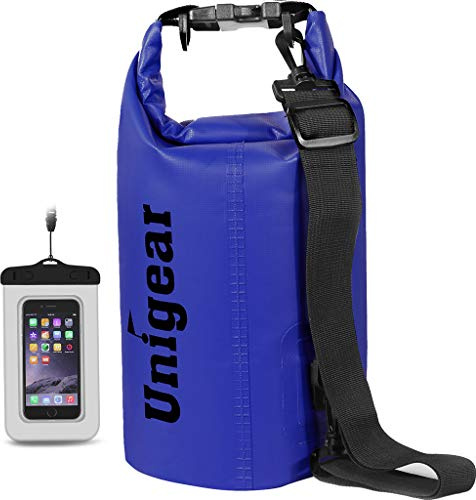 Unigear Dry Bag 2L 5L 10L 20L 30L 40L 55L, wasserdichte Tasche Rucksack SUP | Wasserdichter Beutel, Seesack Packsack mit Handytasche, Waterproof bag für Boot Kajak Angeln Rafting Schwimmen Camping Strand