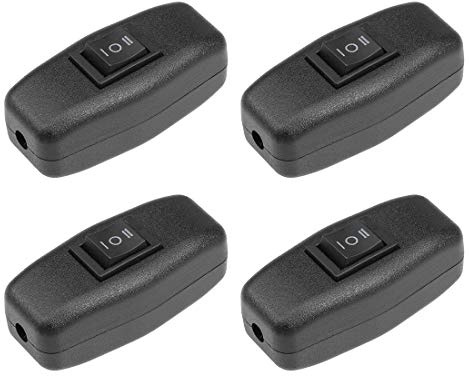 sourcing map Inline Cord Switch AC 250V 3A On-Off-On Control DPDT Feed-Through Rocker Switch for Bedroom Table Lamp Desk Light, Black (Pack of 4)
