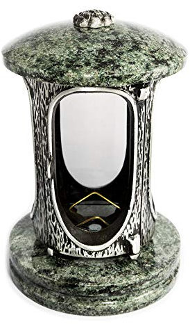 Afterglow Stilvolle Grablaterne Elégant Granit Olive Höhe 23 cm/Ø 15 cm Grableuchte Grablicht Grablampe Granitlampe Granitlaterne Bronze mit Sockel Grabschmuck