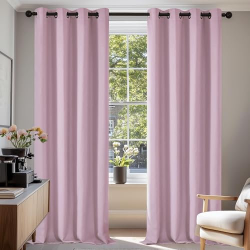 Deconovo Verdunkelungsvorhänge, wärmeisolierend, kältebeständig, modernes Design mit Ösen, Vorhänge für Mädchen, 140 x 220 cm (Breite x Höhe), Blassrosa, 2 Stück