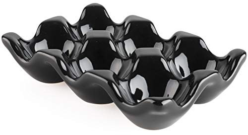 forkmannie Eierhalter aus Keramik, 6 Tassen, Eierablage, Porzellan, frischer Eierhalter für Kühlschrank, Arbeitsplatte, Küche, Aufbewahrung (schwarz)