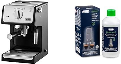 De'Longhi Active Espresso Siebträger ECP 33.21.BK – professionelle Espressomaschine mit AluminiumFinish, inkl. traditioneller Milchschaumdüse, Heißwasserfunktion, Schwarz mit DLSC 500 Entkalker