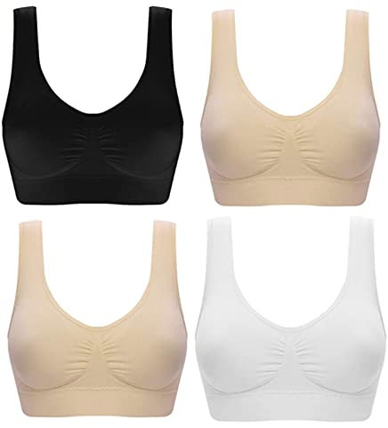 Marielle 4 Pack Double Lined Material Premium Comfort Bra Seamless Bralette No Wire S-5XL (4 Pack Black/White/Nude/Nude, XL)