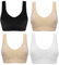 Marielle 4 Pack Double Lined Material Premium Comfort Bra Seamless Bralette No Wire S-5XL (4 Pack Black/White/Nude/Nude, XL)