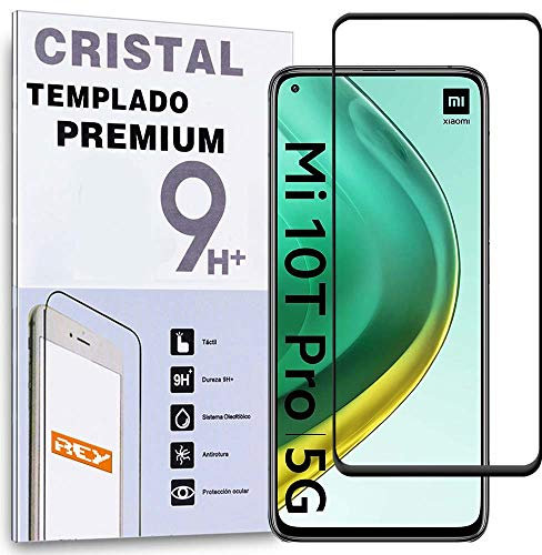 REY Protector de Pantalla Curvo para XIAOMI MI 10T - MI 10T Pro - MI10T, Negro, Cristal Vidrio Templado Premium, 3D / 4D / 5D, Anti Roturas