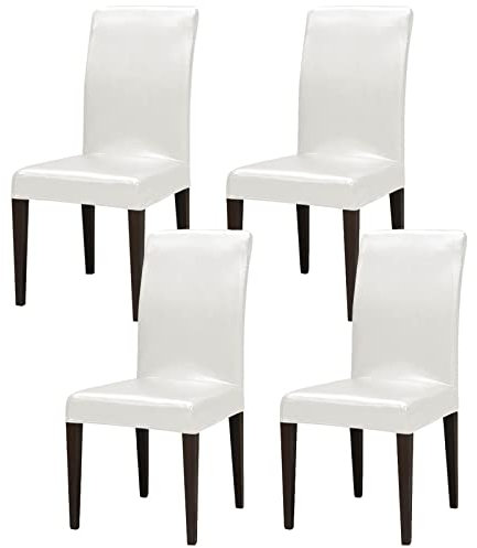 JHLD PU Leder Stuhlhussen, Stretch Stuhlbezug Weiche Wasserdicht Stuhlhusse Beschützer Stuhlhussen Für Kitchen Room Hotel-Creme-Satz von 4