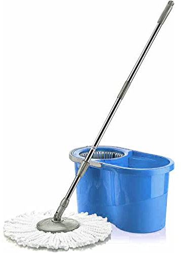 Sterling Products - Quantum Cleaning Caddy Set - Microfibre Mop with 360° Spin & Bucket with Spin Dry - 16 Litre, Blue