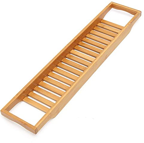 RONGJJ Holz Badewanne Bambus Badezimmertablett Für Lagerregal Duschwanne Caddy Buch Buch Vermietung Stand Bad Weinglashalter