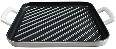 KELUNIS Enameled Cast Iron Rectangular Skinny Griddle, Nonstick Grill Pan, 13 x 10.2,White