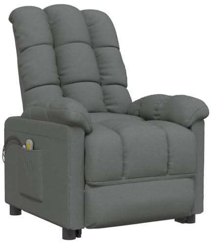 vidaXL Massagesessel, Sessel Verstellbar Elektrisch, Relaxsessel mit Liegefunktion Vibrationsfunktion, Fernsehsessel Liegesessel, Dunkelgrau Stoff