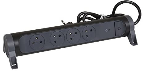 LEGRAND - Multiprise Rotative Avec Interrupteur à Voyant LED et Protection Parafoudre - 4 Prises Surface avec Terre - Cordon 1,5m - Noir et Gris Foncé