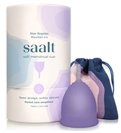 Saalt Soft Menstrual Cup - Best Sensitive Reusable Period Cup - Wear for 12 Hours - Tampon and Pad Alternative (Regular (Pack of 1), Mountain Iris)
