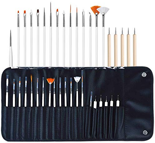 Ensemble de 20 pièces avec 15 Nail Brush et 5 outils de pointillage pour nail art,Nail Art Acrylique pinceaux Kit, déco d'ongles gel UV ou acrylique Manucure Outils