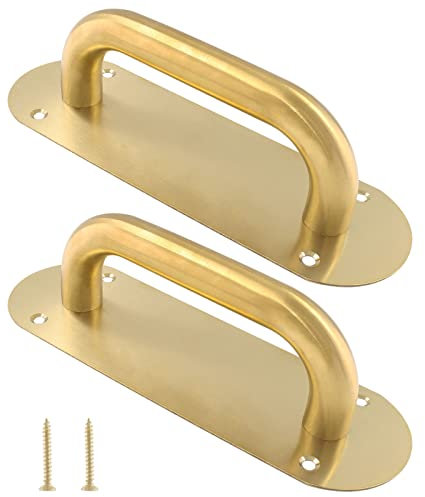 Biaungdo 2 Pack Door Handle Pull Plate, Stainless Steel Door Handle Pull Heavy Duty Barn Door Pull Handles for Sliding Barn Door Kitchen Cabinet, Gold (7.8 x 2.5)