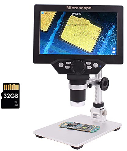 TriLine Digital Microscope, 12MP 7 inch HD LCD Display 1-1200X Continuous Zoom, Portable Multi-Angle Microscope Camera with Metal Stand for Soldering Tool[32GB SD Card]