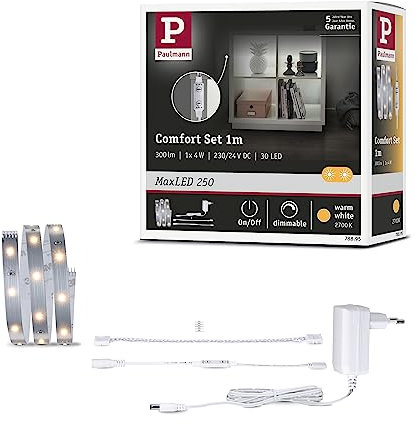 Paulmann 78895 MaxLED Lot de 250 étagères 300 LM et 30 LEDs/m Ruban Lumineux à intensité Variable 1 x 4 W en Plastique argenté 2700 K