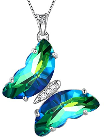 Aurora Tears Grüne Schmetterlings Herz Halsketten Frauen 925 Sterlingsilber Tier Schmetterlinge können Kristallhochzeits Geburtstags Schmucksachen DP0311G