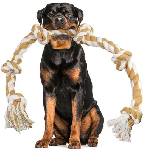 Large Dog Rope Toys For Aggressive Chewers, Size 105 cm, 6 Knot Tough Rope Chew Toys For Large Dogs, Indestructible 100% Non-Dye Cotton Rope For Large Breed Dog, Dogs Teething Chew Tug Toy