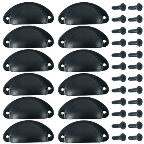 Yosawo 12 Stück Muschelgriff Schubladen Griffe Schrankknöpfe Retro Schranktürgriff für Möbel Halbmondsichel Knopf aus Metall (Schwarz)