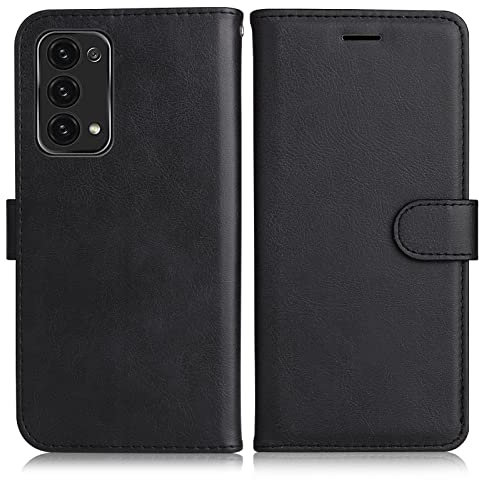 DENDICO Coque pour Oppo Reno 6 Pro 5G, PU en Cuir Coque Portefeuille Étui Housse, Design Classique TPU Coque pour Oppo Reno 6 Pro 5G, Noir