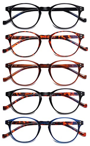 COJWIS 5 Pack Lesebrille Blaulichtfilter fur Damen Herren Federscharnier Brille Anti-Müdigkeit Blendfreie UV Lesehilfe (5 Pack Farbe, 2.25, multiplier_x)