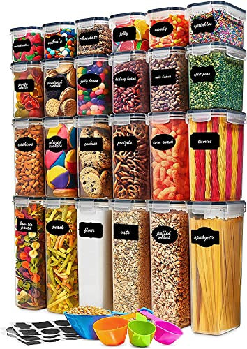 SOSINYA Recipientes para Alimentos, Botes Cocina, Herméticos, Plástico Sin BPA, con Tapas, para Almacenar Cereales, Pasta, Spaghetti, Harina y Azúcar, 24 Piezas