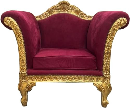 Casa Padrino Barock Lounge Sessel Bordeauxrot/Gold - Handgefertigter Antik Stil Sessel - Wohnzimmer Möbel - Barock Möbel - Edel & Prunkvoll
