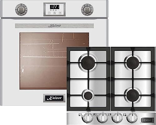 Kaiser Gasbackofen Gasherd-Set EG 6374 W + KG 6357, Einbau-Backofen 60cm in Weiß/Gas Backofen/Gas-Kochfeld 60 cm/Autark/Drehspieß/Grill/Heißluft/Selbstreinigung/Erdgas/Propangas