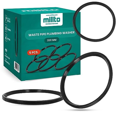 5x Millto™ Gummiring Dichtung 200mm - Dichtungsring Unterlegscheibe Rohrdichtung für Abwasserrohre - Kunststoff, PP, PVC O-Ring Sanitärunterlegscheibe