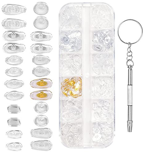Volumoon 60 Paar Brillen Nasenpads, Nasenpads Brillen Reparatur Set, 12 Stile Luftkammer Nasenpads Silikon, Schraubbrillen Nasenpads, Rutschfeste Nasenpads Weiche Silikon, Push in Nasenpads