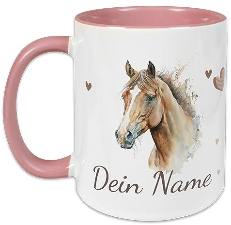 GRAZDesign Tasse Pferd mit Namen personalisiert | Pferdemotiv als Geschenk für Mädchen und Frauen, personalisierte Tasse Kinder Namenstasse Keramik 330ml