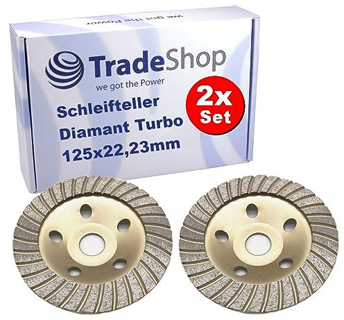 2x Trade-Shop Diamant Turbo Schleifteller Ø 125mm 22,23mm Bohrung für Beton Estrich Kalksandstein Mauerwerk Naturstein Fliesenkleber Marmor Granit Putz