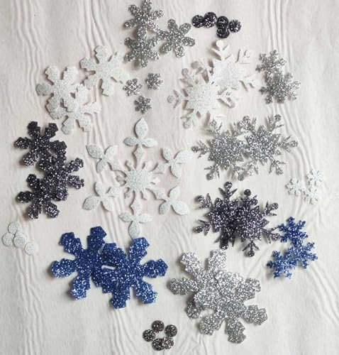 SAFIRMES 50 Schneeflocken, zum Aufbügeln, Hotfix, Glitzer, DIY, Mischung von 4 bis 1 cm