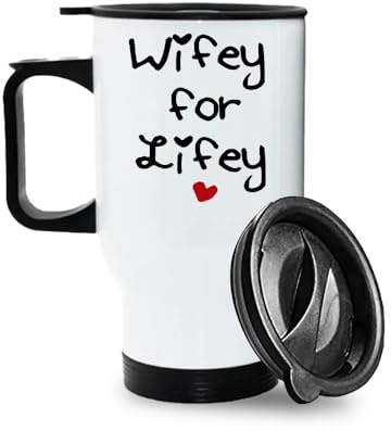 Crunchy Carrots Wifey for Lifey Mug - 14 oz Stainless Steel Insulated Travel Mug for Wife, Bride | Engagement, Wedding, Valentine’s Day, or Birthday Gift. (White Travel Mug)